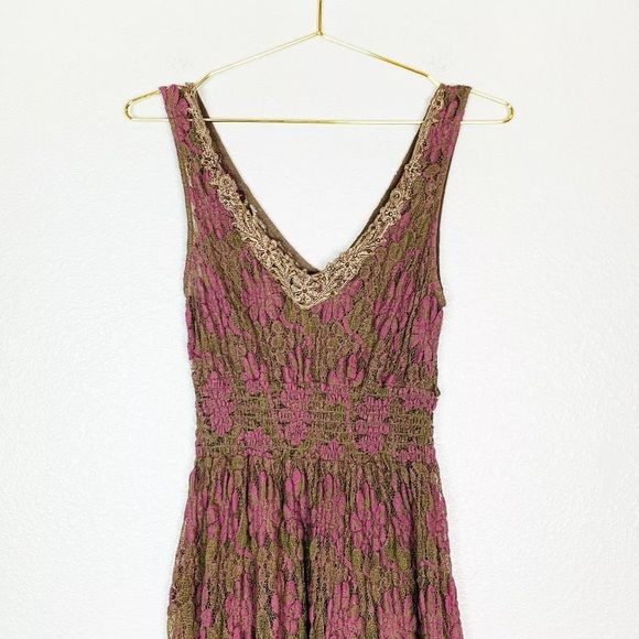 FreePeople Brown & Purple Floral Lace A-line Dress - Picture 4 of 6